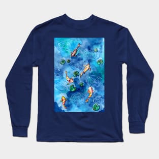 Koi Fish Pond in the Rain Long Sleeve T-Shirt